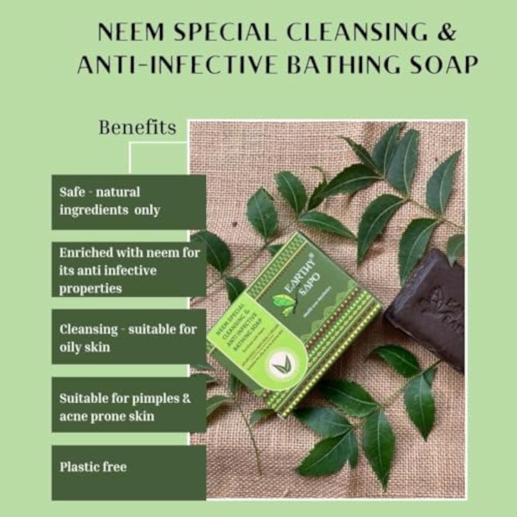 Handmade Neem Bathing Soap Pack of 2, Natural Cleansing